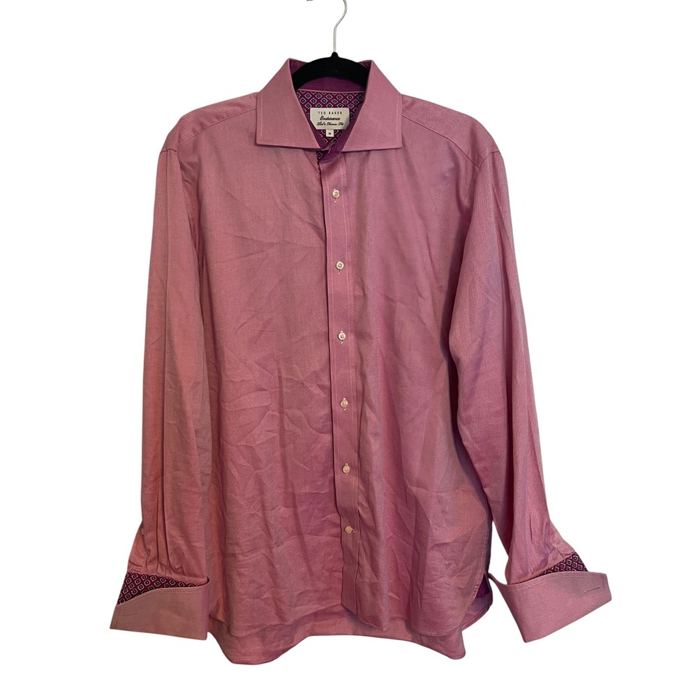 Ted Baker Endurance Pink Textured Dress Shirt Mens 16 Classic Fit Long Sleeve